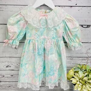 Vintage Little Girls NanneKins Blue and Pink Floral Dress - Size 4